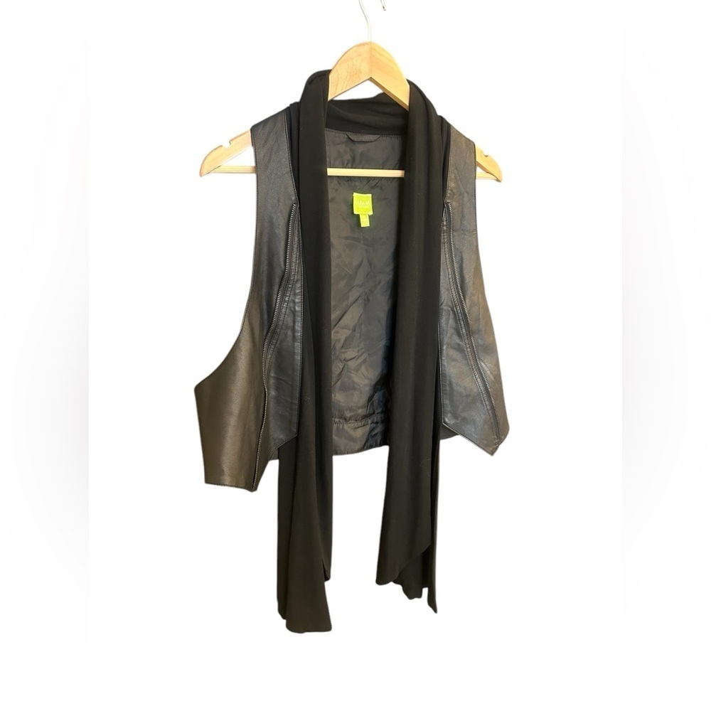Adam Jacobs XL Black vegan Leather Vest with Scarf attached EUC